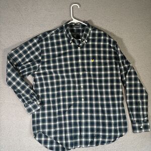 Lyle & Scott Button Down Shirt Men’s Size XL Plaid 80s‎ 2-ply Cotton Blue White